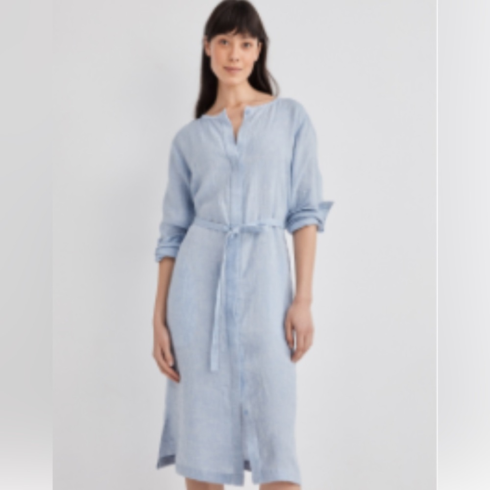 Quiet Luxury Talbots Haven Well Within 100% Linen Blue Shirt Dress